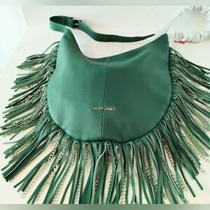 NWT Sassy Jones Green Dina Fringe Leather Hobo